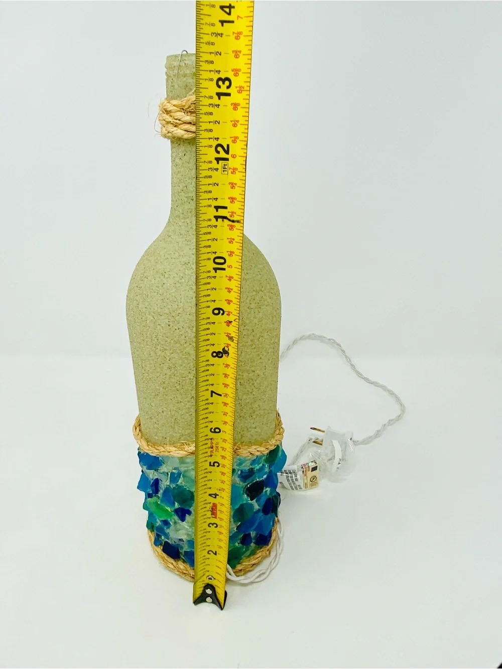 Handmade 1.5L Sand & Seaglass Light Up Coastal Decor with Rope Detail